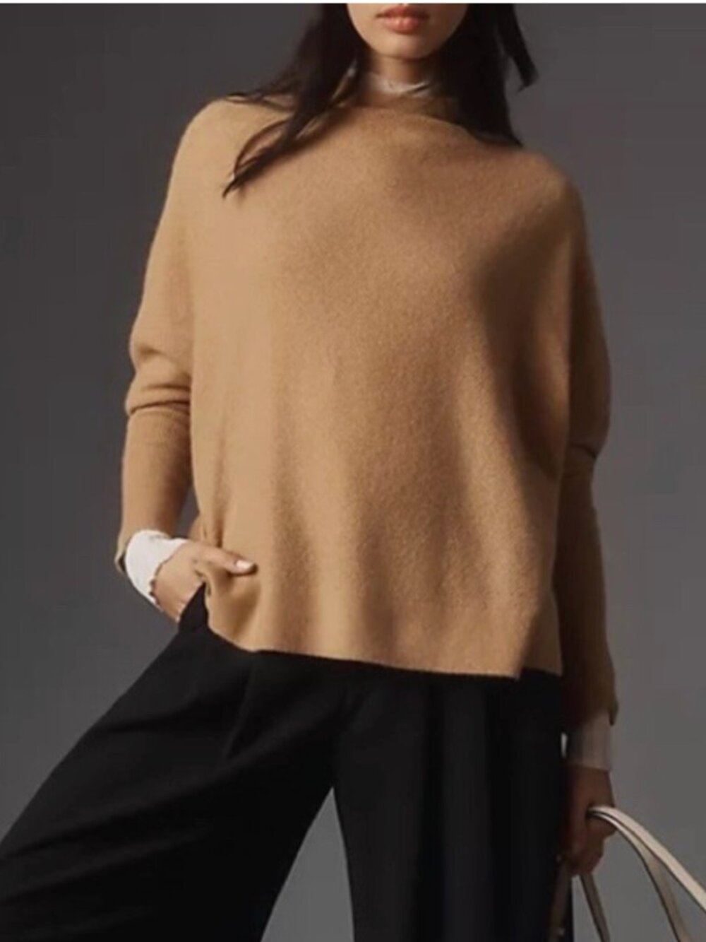 Anthropologie Maeve Tan Brown  cashmere oversized Sweater size XL